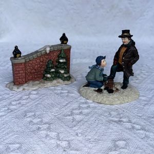 Mervyn's Village Square Set Of 2, 1996 Figurine Holiday Christmas Vintage